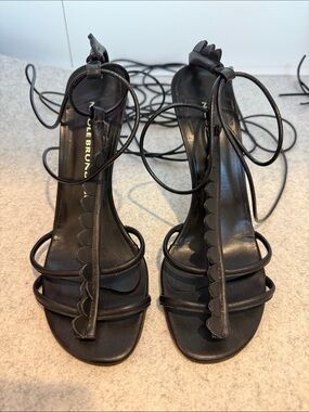 Black Scalloped Lace-Up Sandals